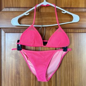Victorias Secret bathing suit set. Hot pink color. Small top, medium bottom